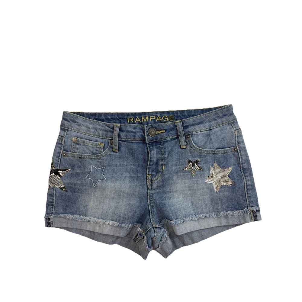 Rampage Shorts Juniors Size 9 Star Applique Sophia Mid Rise Denim Jean Cuffed